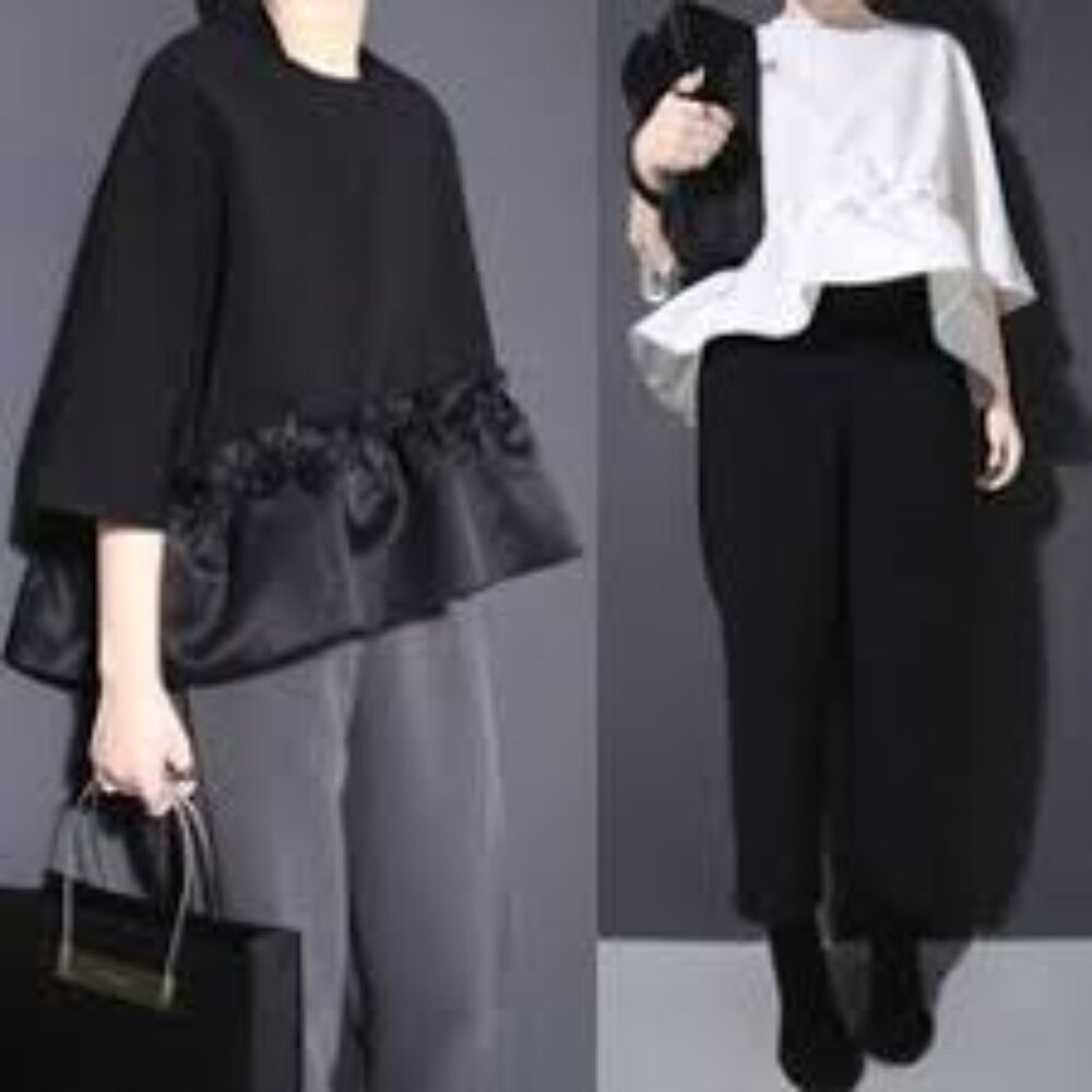 Womens Black Ruffle Peplum Top